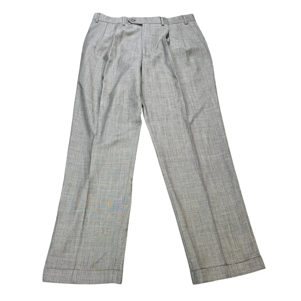 W.H. Belk Wool Pleated‎ Cuffed Dress Pants Men's Size W36 L30 Gray Slacks